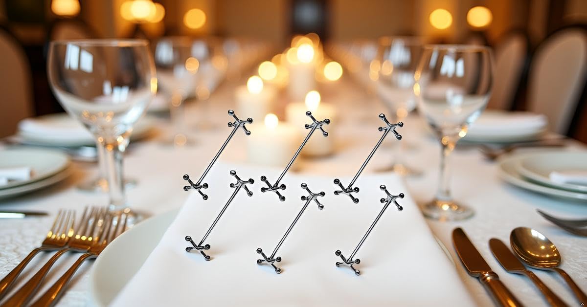 Messerbänke (6er Set) Kreuz/Knochen | L 7,5 cm | Premium Silber Plated versilbert | Edles Geschenk mit Box
