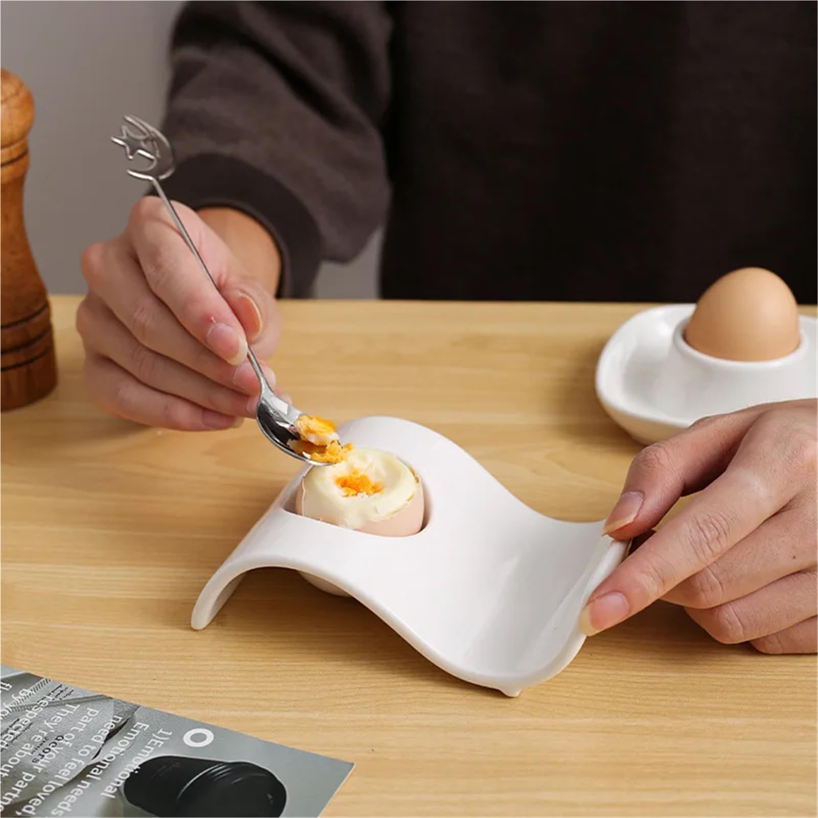 coquetier, Lot de 6 ustensiles for œufs, fournitures cuisine simples, assiettes décoratives, accessoires(A)