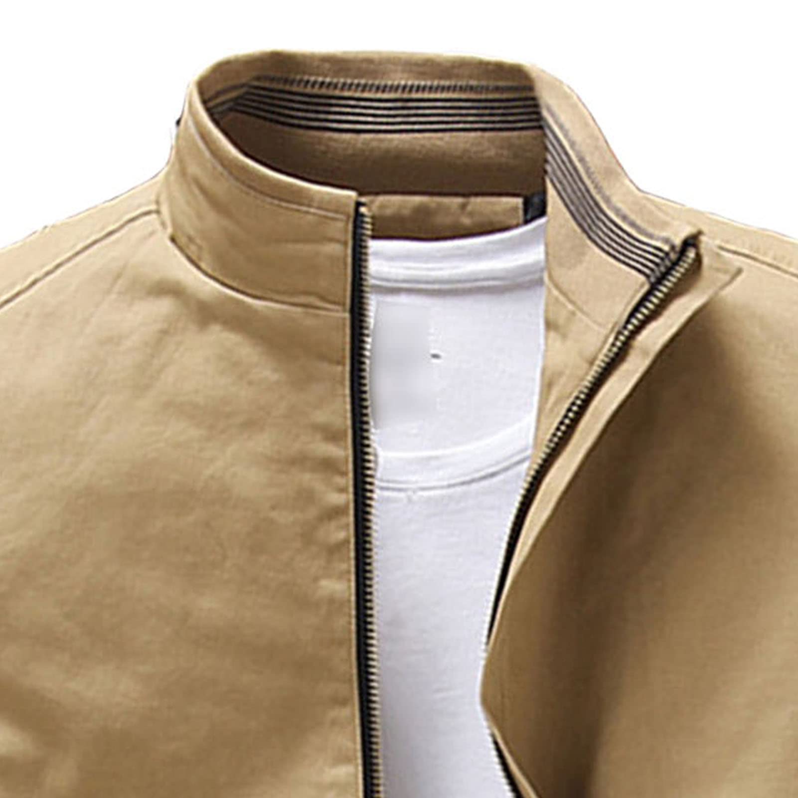 Maiyifu-GJ Men's Casual Lightweight Military Jacket Spring Fall Stand Collar Outdoor Windbreaker Windproof Slim Fit Army Coat (Light Grey 1,Large)