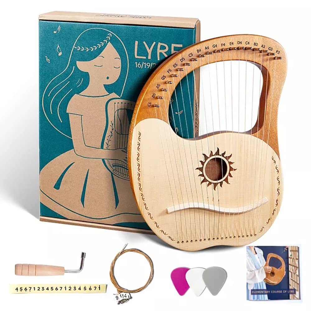 Lyra-Harfe, 19 Metallsaiten, Harfe aus massivem Mahagoniholz mit einzigartigen Mustern, mit Stimmschlüssel und Bedienungsanleitung für Erwachsene, Kinder und Anfänger