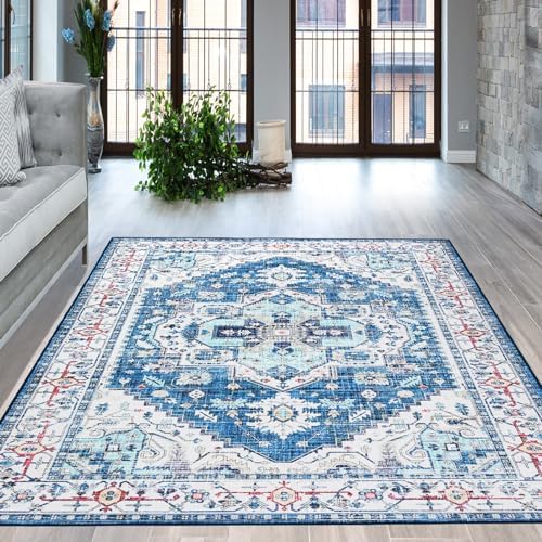 Fashionwu Blue Area Rug for Bedroom 5x7 Oriental Throw Rugs
