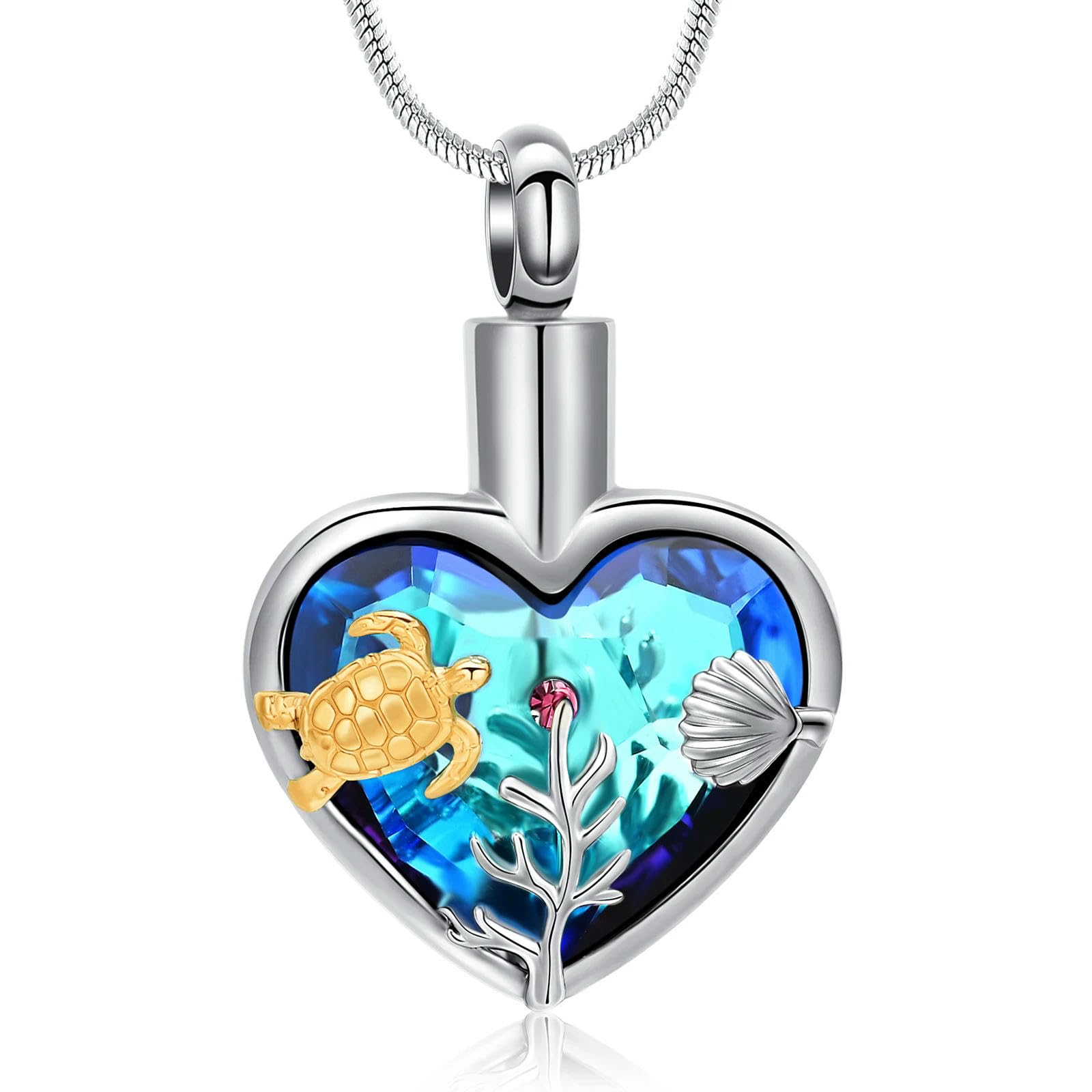 Collier urne funéraire tortue en cristal bleu et or pour cendres