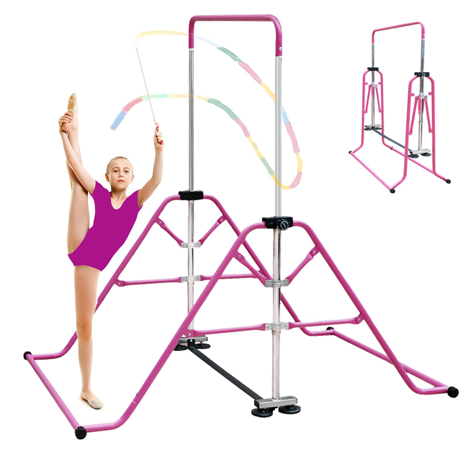 Kegoupdys Folding Gymnastics Bar for Kids, Horizontal Bar, Home Gym Equipment for Children, Supports 150 lbs (68 kg) Adjustable Height 45''-61'' for Ages 3-12.
