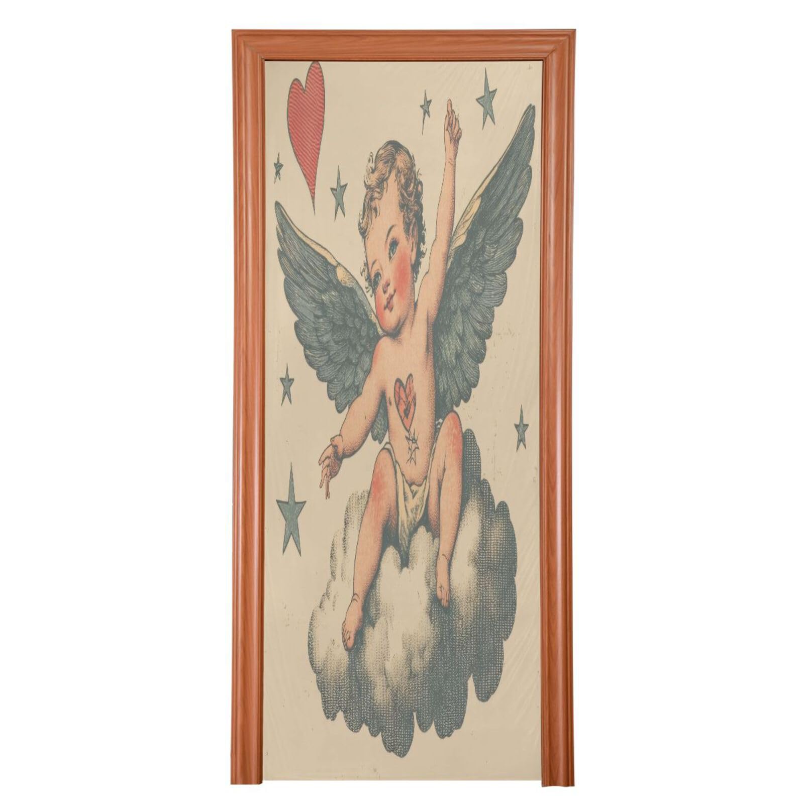 FLildon Cupid Vintage Valentine's Day Door Cover Decoration, Party Accessory Porch Decor for Festive Ornament Room Door Covers 35 x 79 Inch
