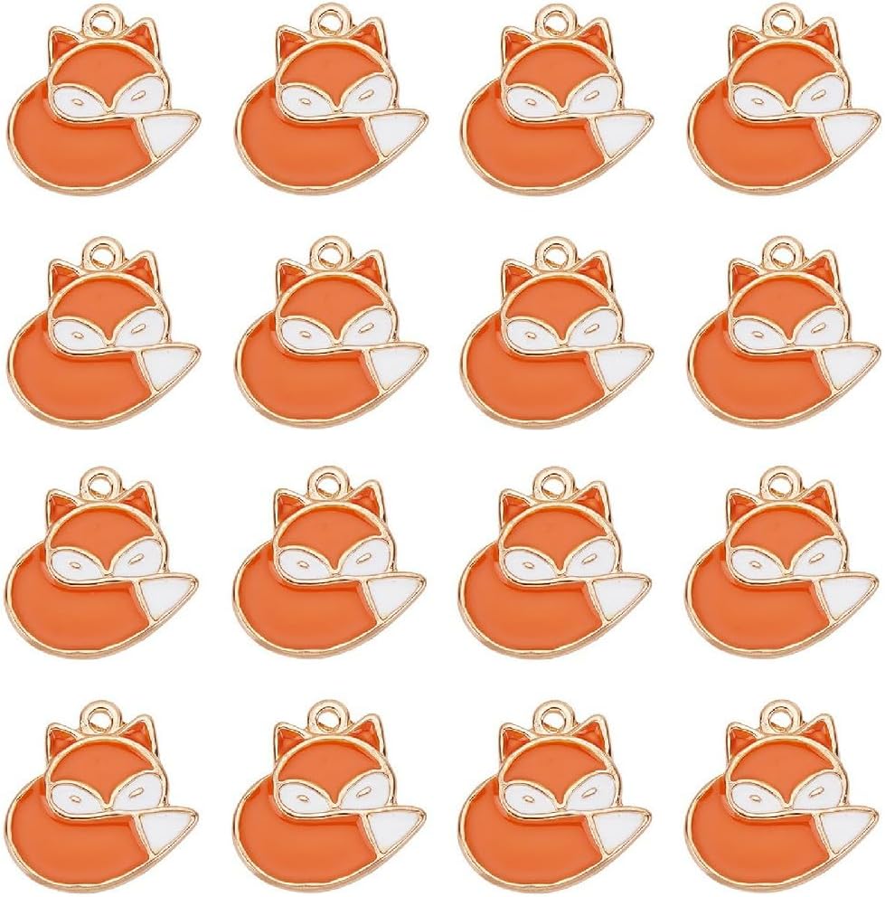 1 Box 16Pcs Fox Charms Bulk Enamel Charms Animals Alloy Small Forest Smart Dark Orange Foxes Autumn Metal Dangle Pendants Charm for Jewelry Making Charms Necklaces Bracelets Supplies DIY Crafting