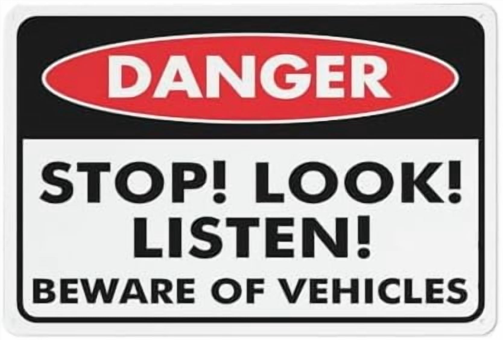 (2-Pack) Metal Tin Sign Danger Stop Look Listen Beware Of Vehicles Sign 12X8 Signs Pre-Drilled Holes For Easy Mounting Indoor Or Outdoor Use For Fence Door Or Gate