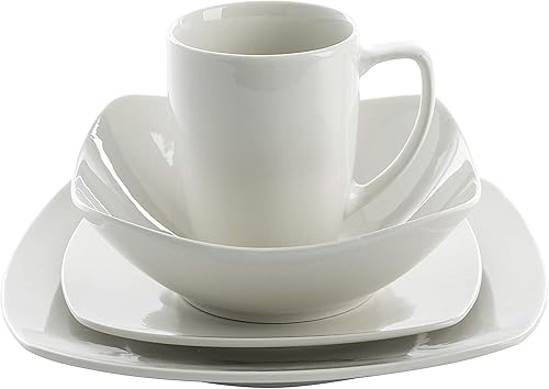 Miniatura 3 de Gibson Home 102539.16RM - Juego de vajilla cuadrada de porcelana clásica de 16 piezas con platos, cuencos y tazas de varios tamaños, color blanco