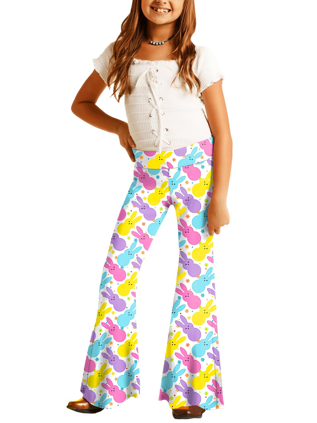 Deerose Girls Halloween Hippie Bell Bottom Pants High Waist Flare Pants 5-14 Years
