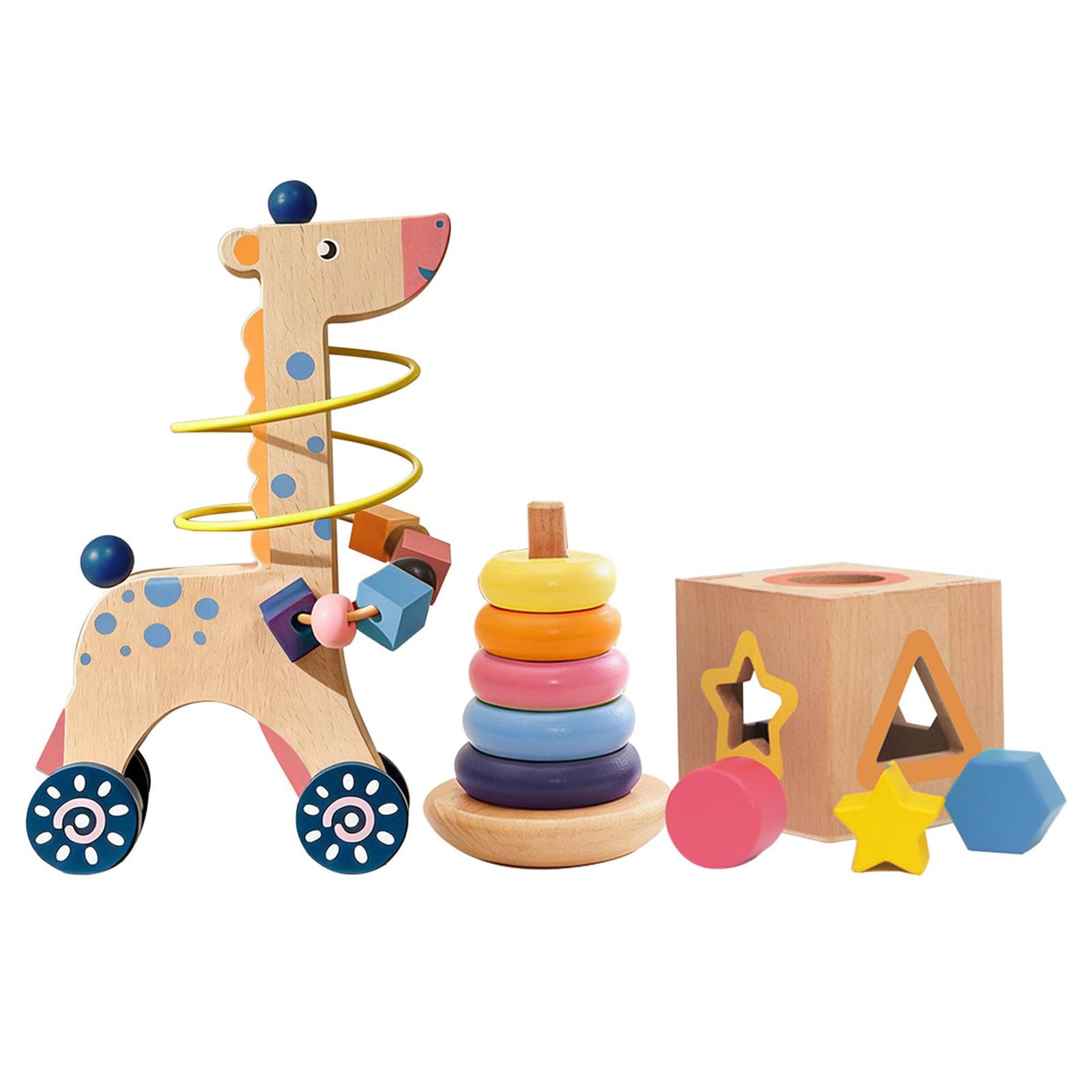 Interaktives Holzpuzzle für Kinder, Formensortieren, Bunte Perlen und Formenerkennungsaktivitäten, Reisepuppen für Kleinkinder