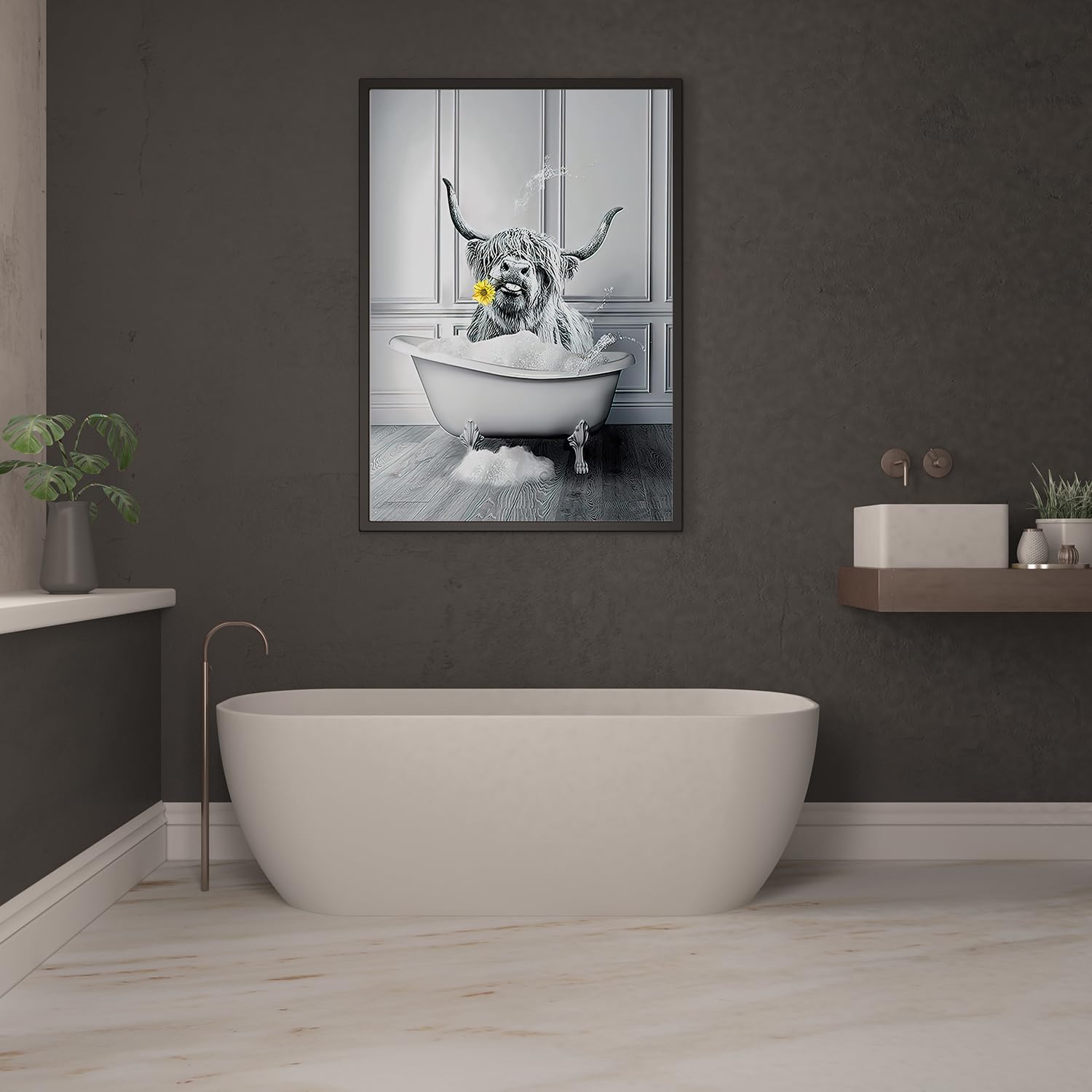 JNAOZI Bathroom Black and White Canvas Painting, Black White Vintage Canvas Pictures - Image 2