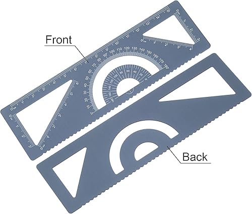 Miniatura 3 de HARFINGTON Regla geométrica recta de 5.9 in, regla métrica de aleación de aluminio, borde ondulado con triángulo, herramienta de medición para