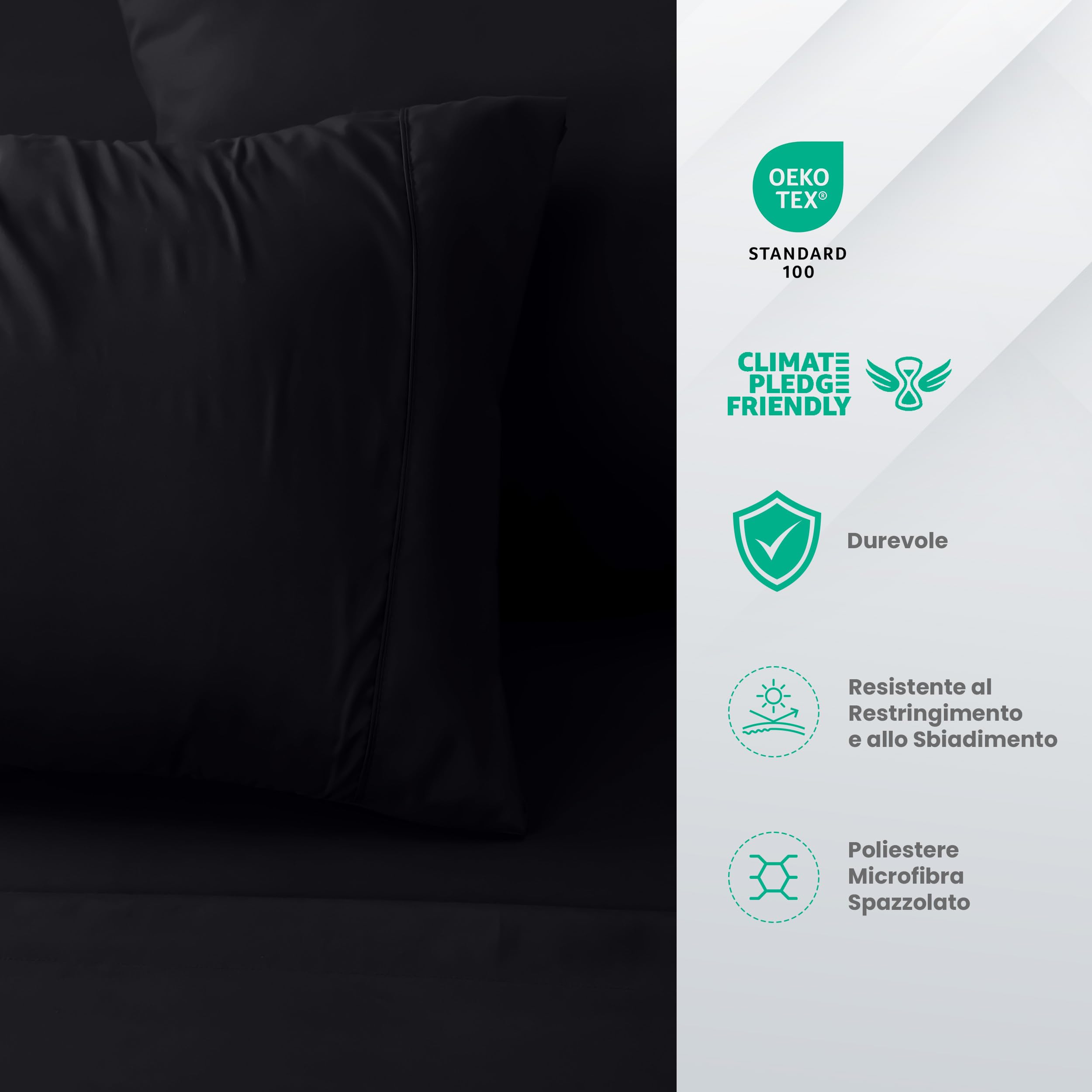Utopia Bedding - Set Lenzuola Letto Singolo 3 Pezzi 90x190 cm - Spazzolata Poliestre di Microfibra - Oeko-Tex Certificato - Lenzuolo con Angoli, Lenzuolo Piatto e 1 Federa 50x75, Nero