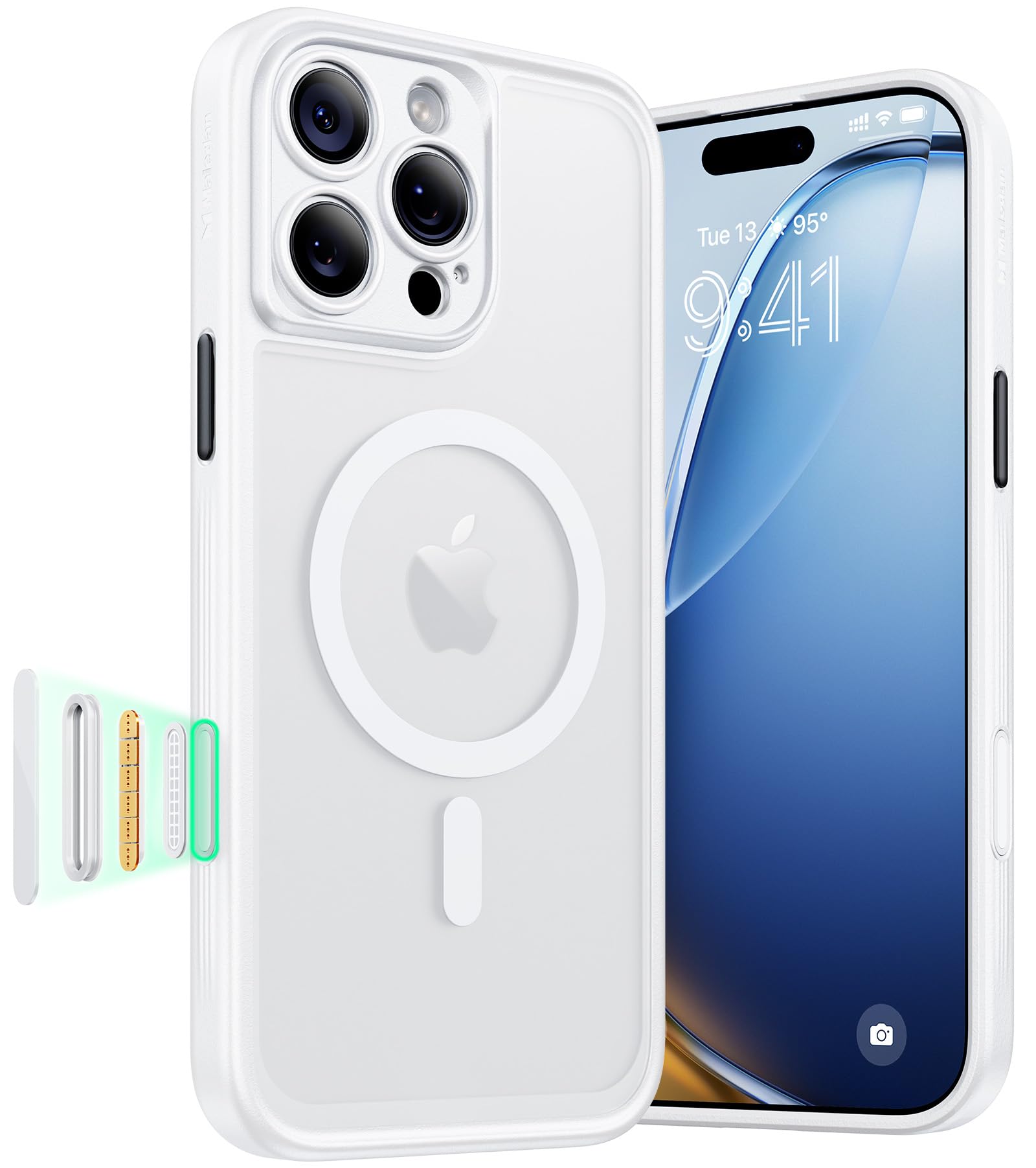 Photo 1 of Maledan Magnetic for iPhone 16 Pro Max Case Compatible with MagSafe, Camera Button Cover, Drop Protection, Anti-Fingerprint Translucent Matte Shockproof Phone Cover iPhone 16 Pro Max StainGuard White