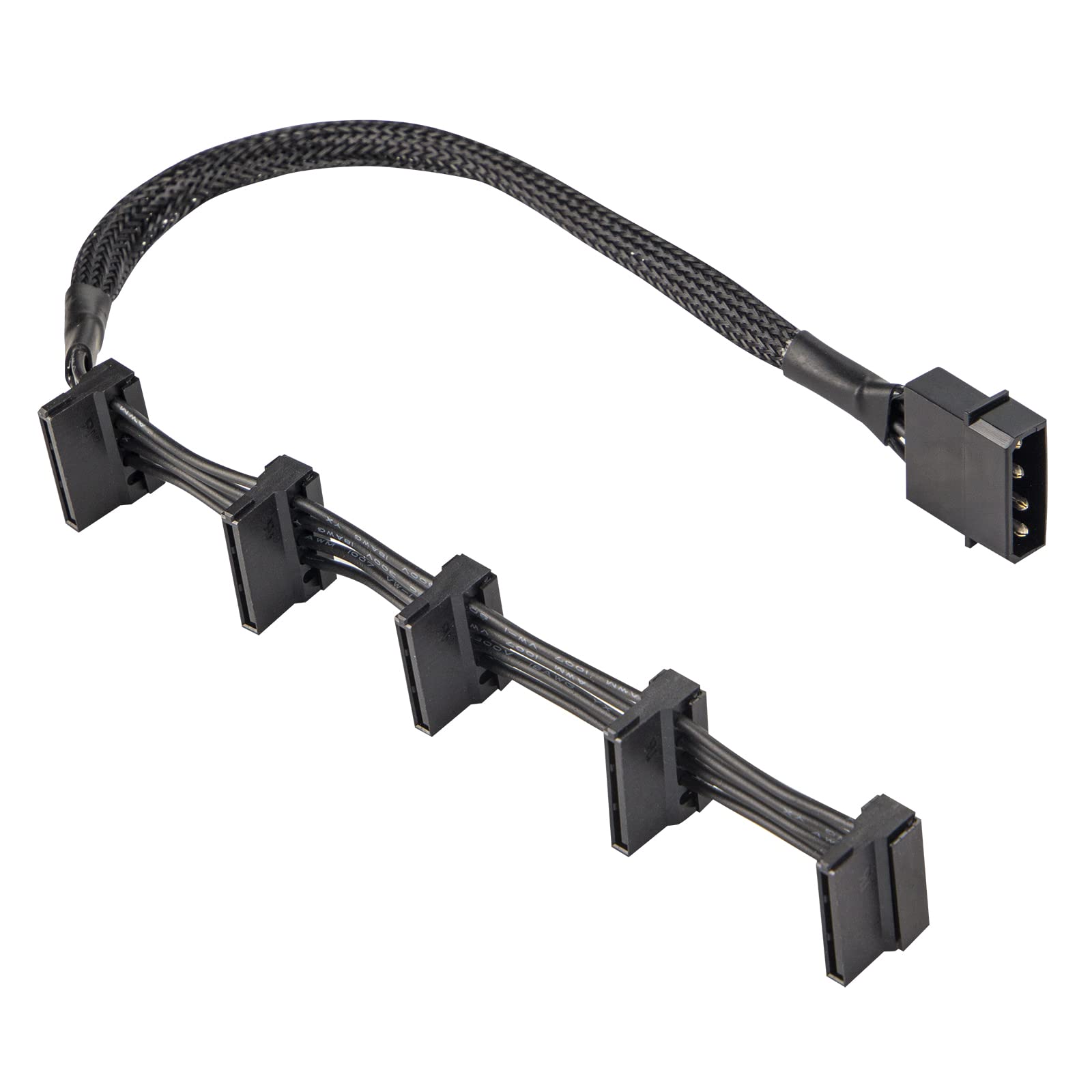 YieJoya 4pin IDE Molex auf 15 Pin SATA Geflochtene Ärmel Stromversorgungskabel, große 4Pin männlich auf 5 x 15 Pin SATA weiblich Festplatten Strom Splitter Adapter Kabel für DIY PC Sever