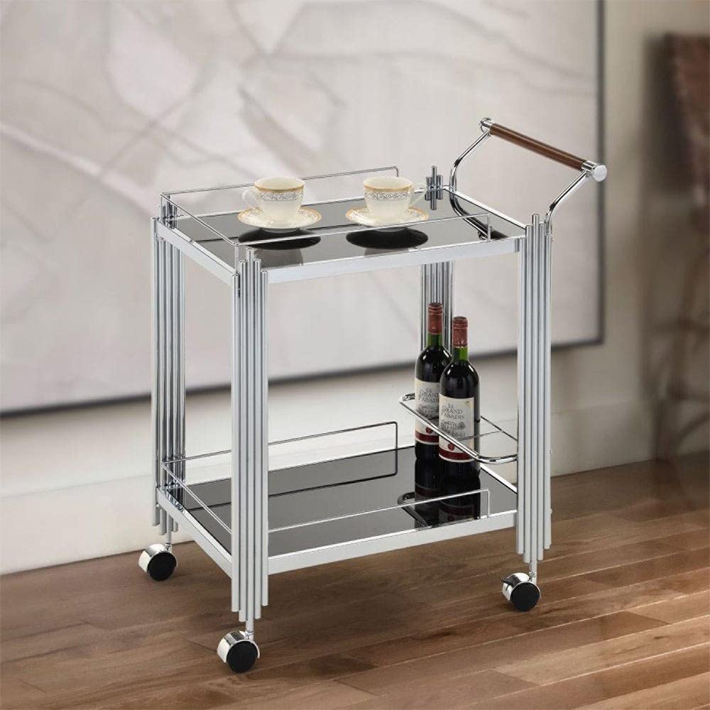 Danube Home Naill 2-Tier Kitchen Dining Serving Trolley | Heavy Duty Rolling Cart with Wheels | Modern Design Furniture Serving Cart for Dining Room,Home,Living Room (L71xW42xH78cm) - Silver