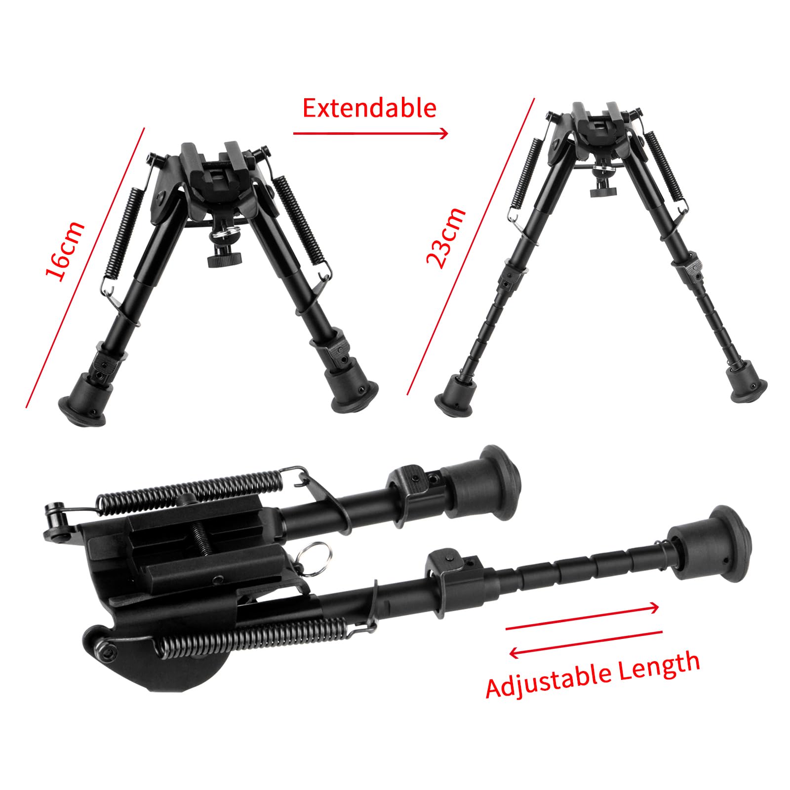 Bipiede Girevole tattico 6"-9" Barile Bipiede Universali Taglia 20mm - Perno Girevole a Molla Estensibile Regolabile per carabina ad Aria compressa