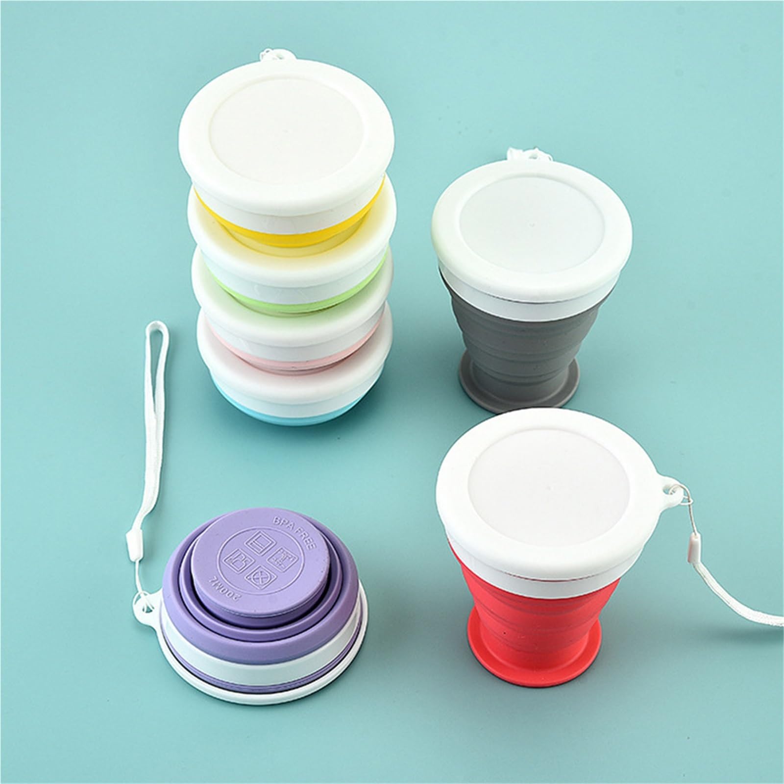 Taza plegable Taza de silicona Taza de agua plegable silicona portátil, telescópica 200/350ml, con tapa for viajes y acampadas(Green,350ml)