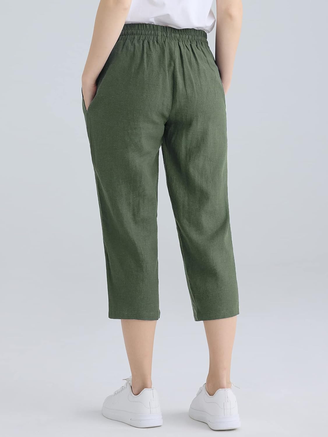Weintee Women's Linen Crop Pants Capris with Pockets - Image 3