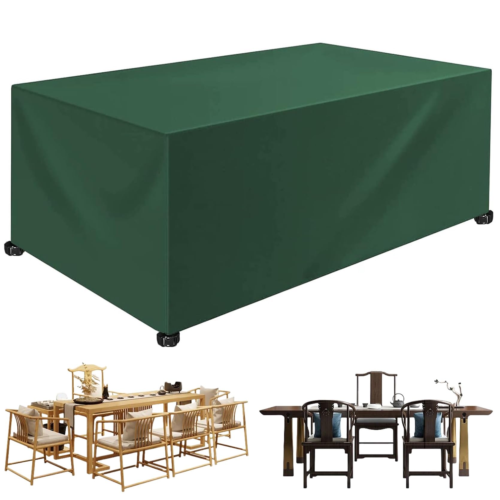 Copertura Tavolo Giardino 90 x 260 x 90 cm Tessuto Oxford 420D, Anti-UV, Antipolvere, Copritavolo Esterno Impermeabile Telo Copertura, per Mobili da Giardino, Verde