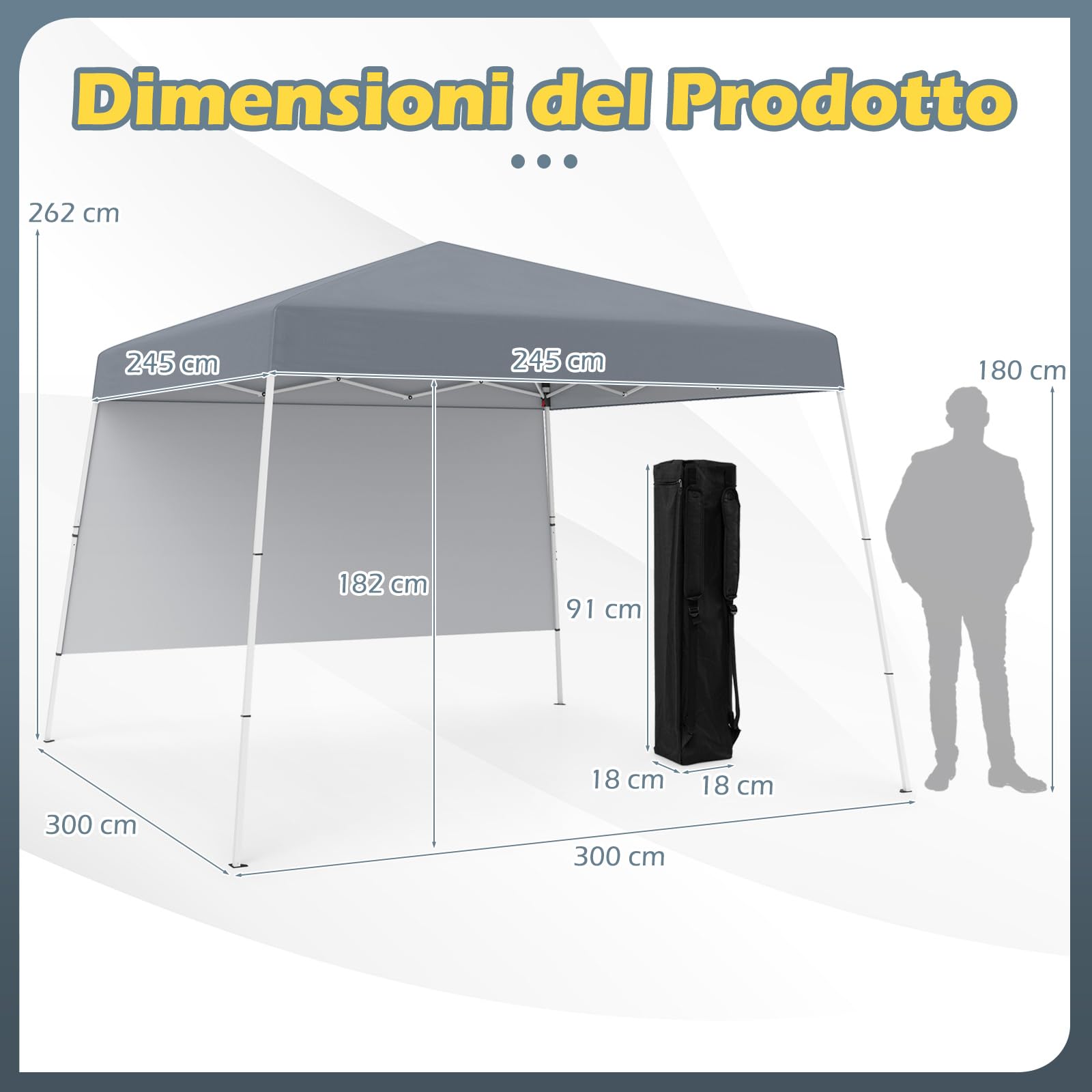 COSTWAY Gazebo Pop-up da Esterno 3 x 3 m, Gezebo Pieghevole con 1 Parete Laterale, Zaino Portatile e 4 Picchetti, Tendone Impermeabile e Resistente per Campeggio e Feste (Grigio)