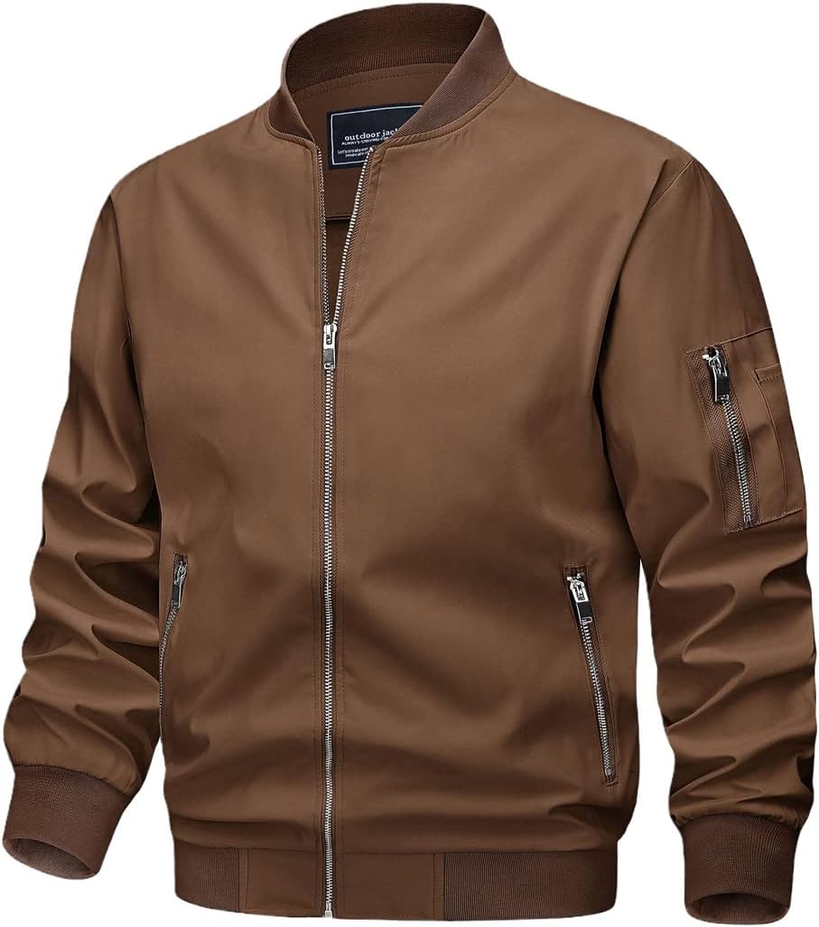 Spring Fall Bomber Jackets Mens Jacket Lightweight Windbreaker Zip Pockets Coats Biker Outwear