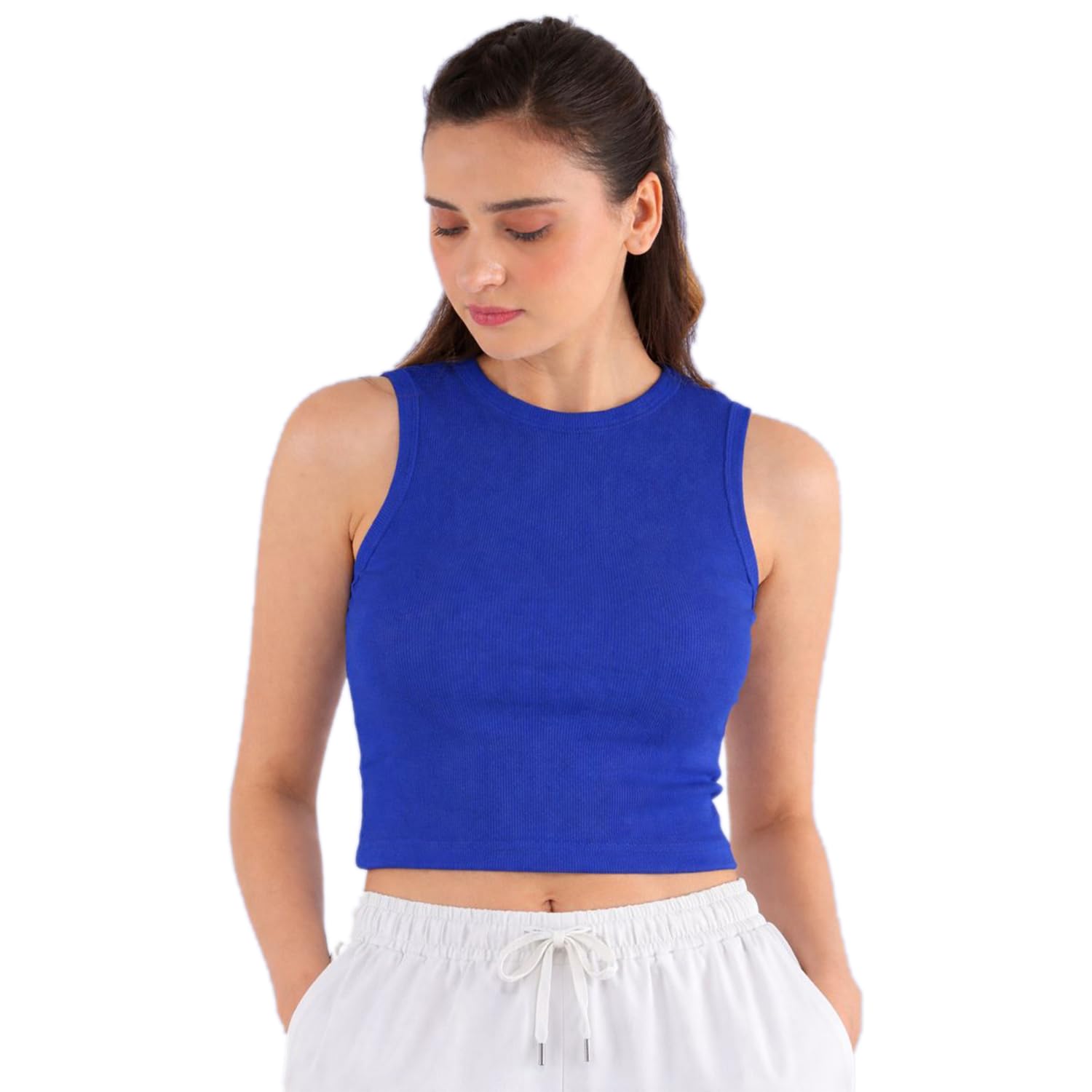 nite flite Women's Ribbed Crop Top (Dazzling Blue)-picture-23