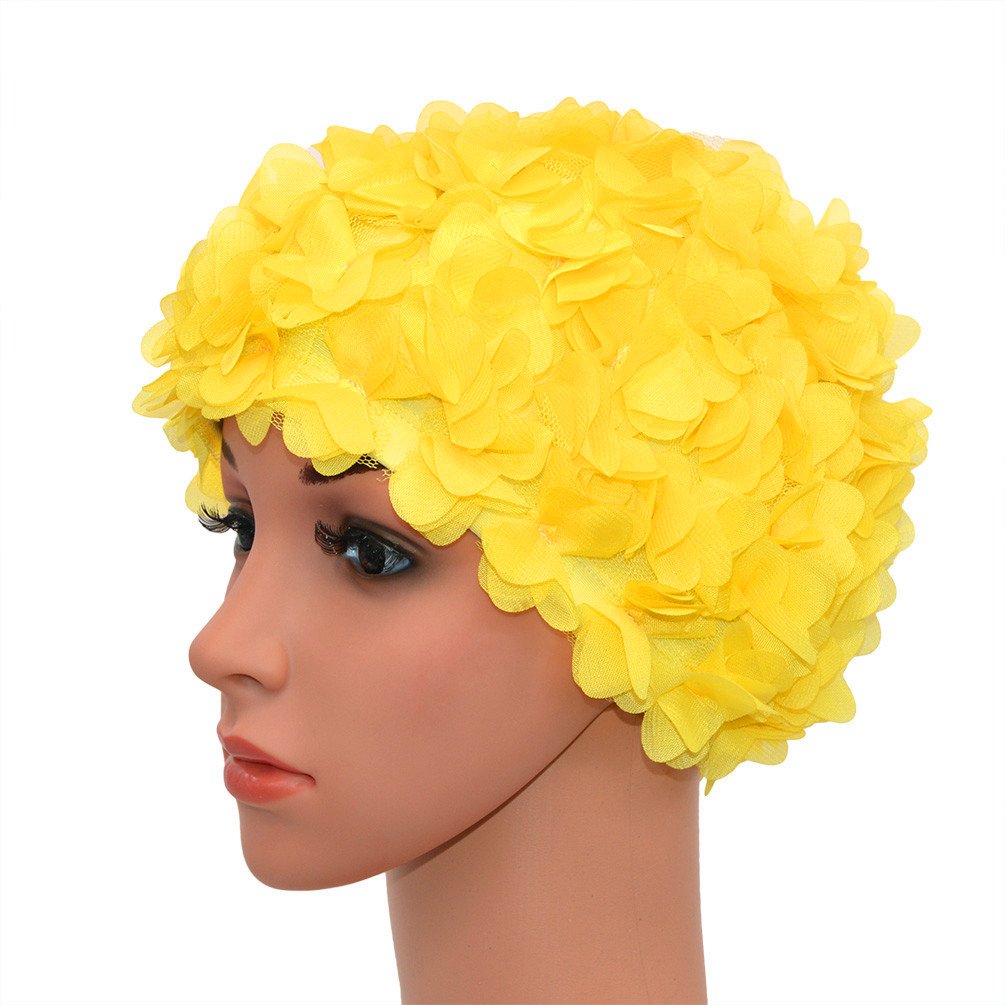 FAVOMOTO Lot de 2 bonnets de bain pour femme - Manuel d'utilisation - Strass - Motif pétales de fleurs - Style rétro - Pour nageurs et femmes