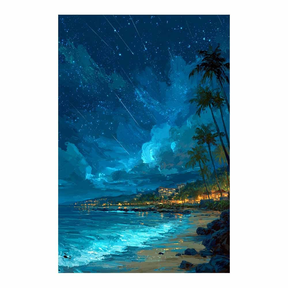 HOQIU Landscape wall art Tropical Night Skyline canvas art, art print, house decor, bedroom wall decor above bed, prints for living room.(Multicolor)-80x120cm Unframed