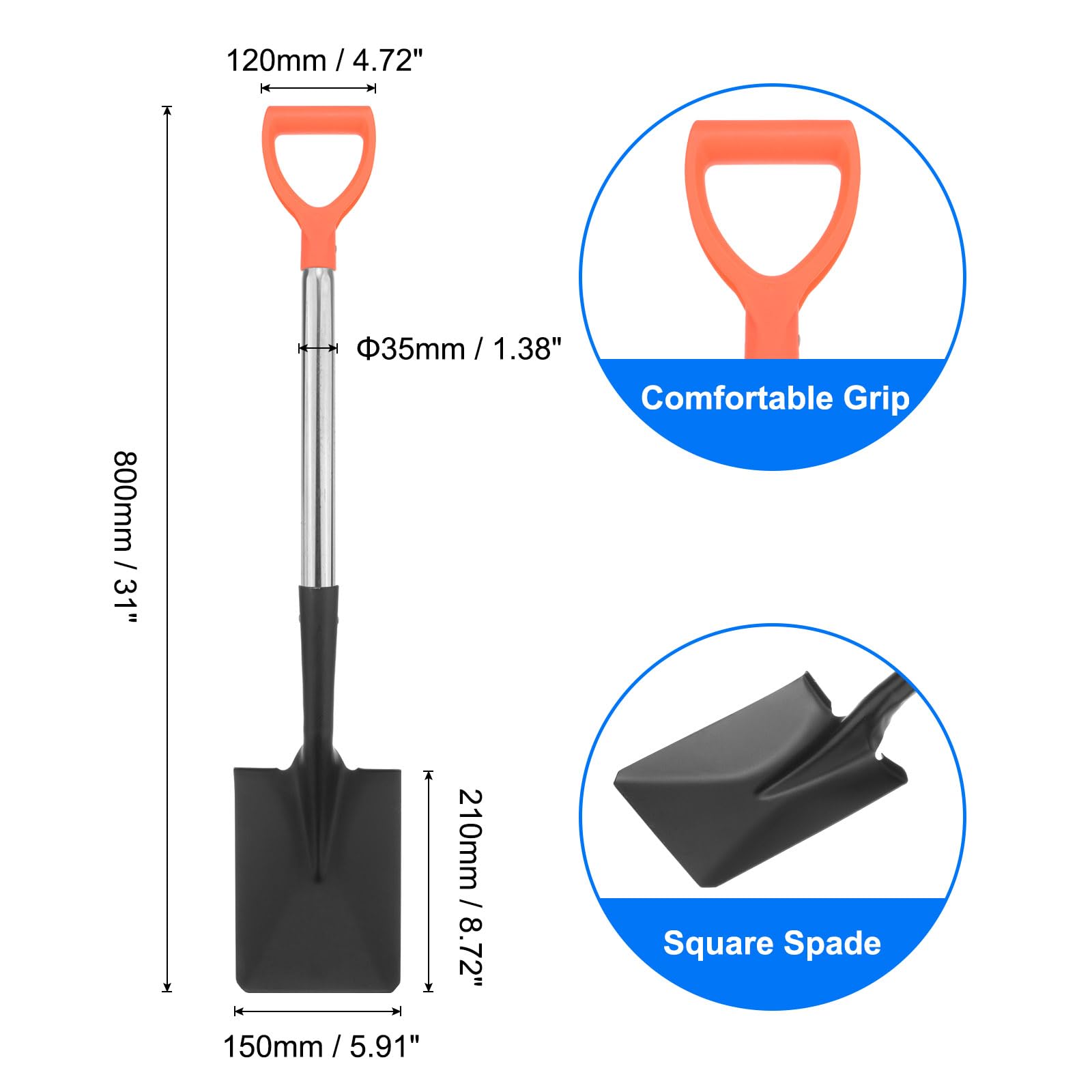 QUARKZMAN Pale Per Scavare 31" Acciaio Inossidabile Pala Quadrata Piccola Pala Con Manico A D Per Campeggio Giardinaggio Fuoristrada Sabbia Spiaggia Terra M