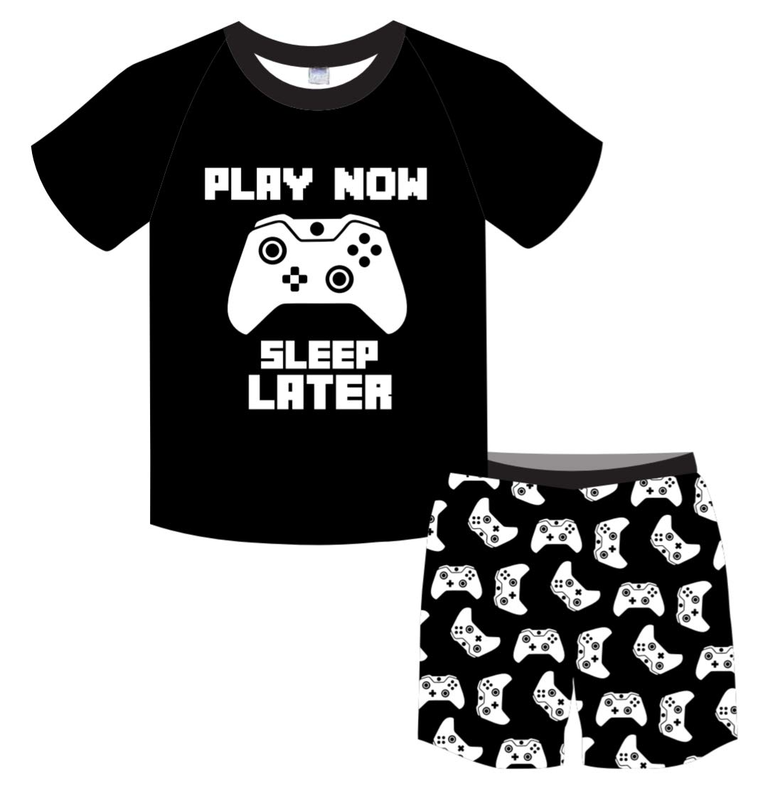 ThePyjamaFactoryBoys Play Now Sleep Later Gaming Short Cotton Pyjama Set