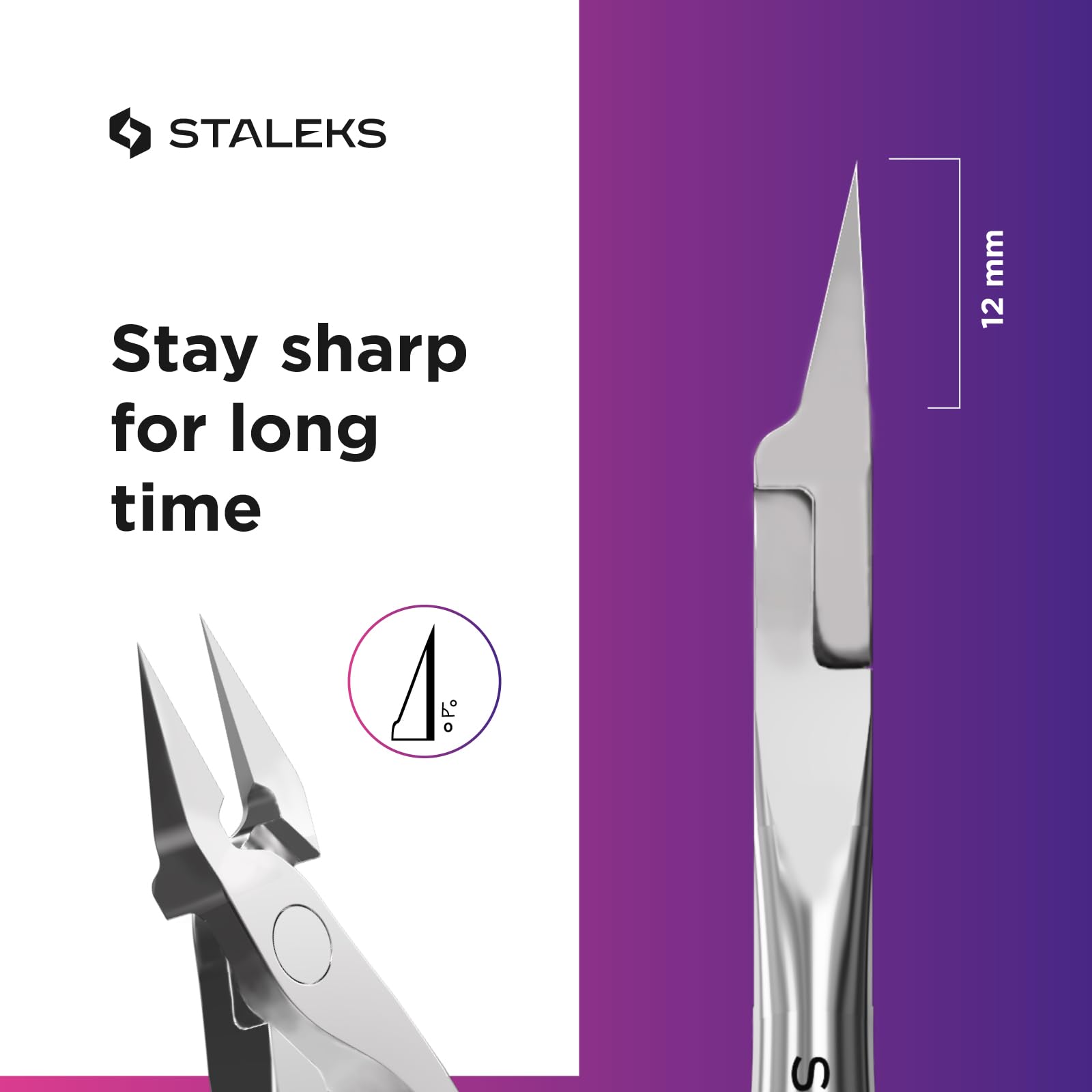 Staleks Pro Expert, Pince à Ongles Incarnés Professionnelle, Acier Inoxydable, Lames Ergonomiques 12 mm Affûtées à la Main, Droites, NE-61-12