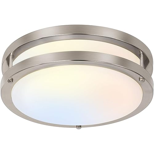 10 inch Flush Mount LED Ceiling Light Fixture, 17W 1100lm, 2700K/3000K/3500K/4000K/5000K Adjustable Ceiling Lights, Brushed Nickel Saturn Dimmable Lighting for Hallway Bathroom or Kitchen