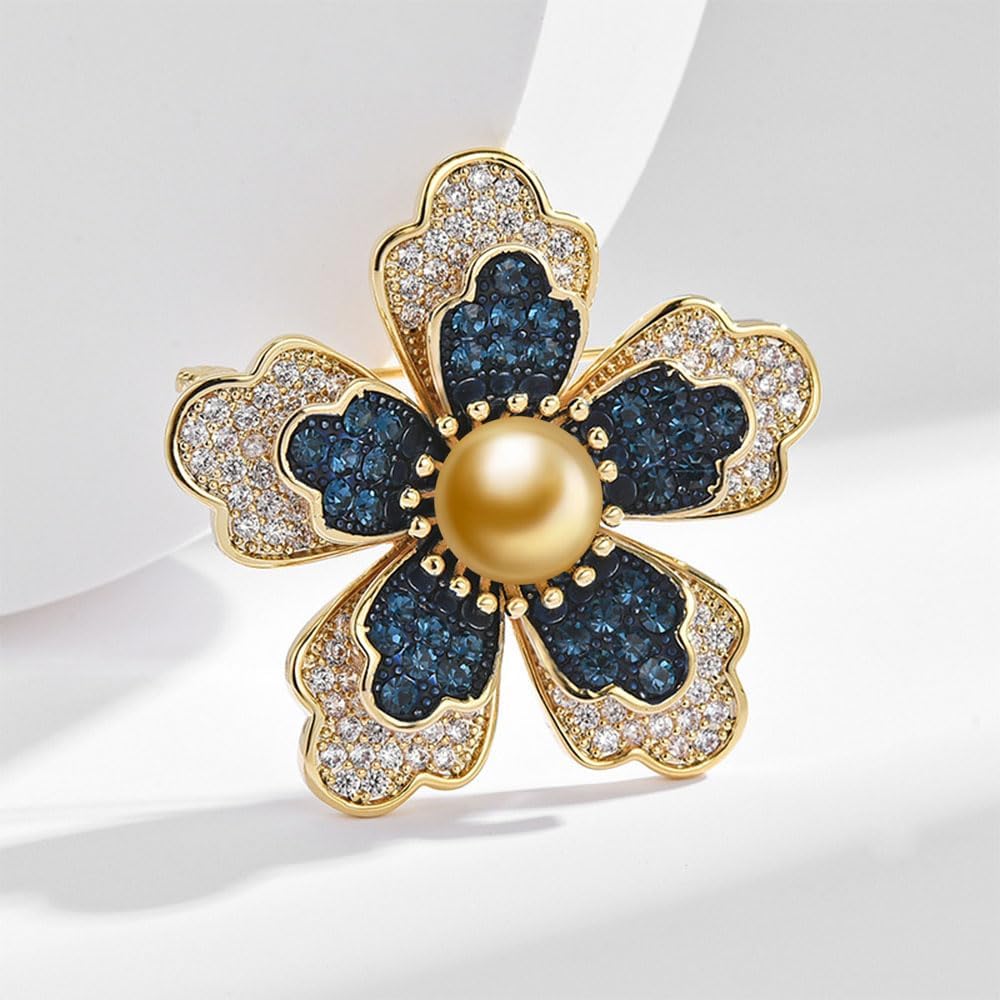 NONNYL Elegant South Sea Golden Pearl Brooch Pins Costume Jewelry For Women Fashion Christmas Gifts Wife Mom Girlfriend, Anniversary Birthday Fine Jewelry Gifts for Her NO2250