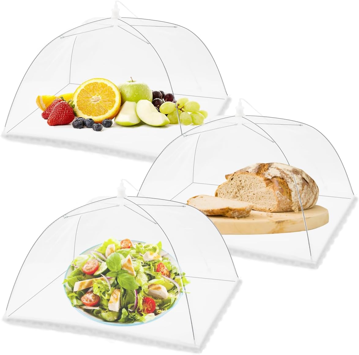 (3Pack) Pop-up Picnic Food Tent Covers, 17x17Inch Foldable Mesh Screen Food Covers for Outdoors, Reusable Food Cover Net Keep Out Flies, Mosquitoes… - Amazon product rated Grade B
