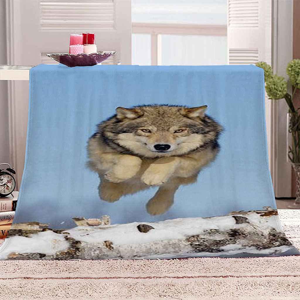 Couverture loup flanelle 3D contre le froid : grand plaid microfibre chaud pour lit et canapé