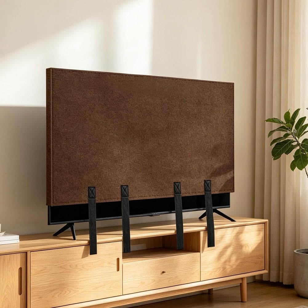 Cubierta de fieltro marrón para pantalla de TV con correas inferiores para televisores de plasma LED de 55, 65, 75 pulgadas, a prueba de polvo, resistente a los arañazos (75 pulgadas)