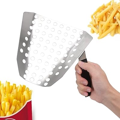 Single Handle Stainless Steel French Fries Spoon With, Popcorn Spoon with Hole, Safety Handle, Prevents Wrist Fatigue, for Popcorn, Fries, Candy, Desserts, Snacks, Ice, Dry Goods