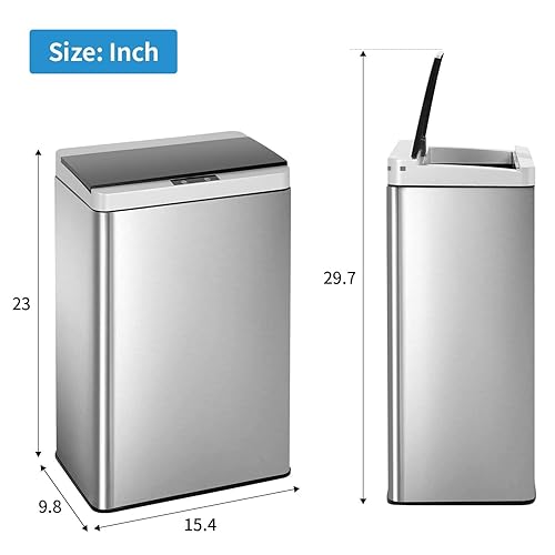 Miniatura 27 de Bote de basura de cocina de 13 galones, de acero inoxidable, con sensor de movimiento, botes de basura automáticos sin contacto con tapa, botes