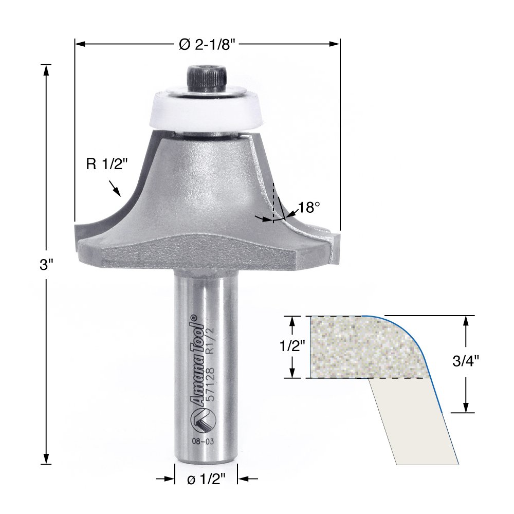 Amana Tool - 57128 Carbide Tipped Undermount Bowl Solid Surface 2-1/8 Dia x 1" x 18 De