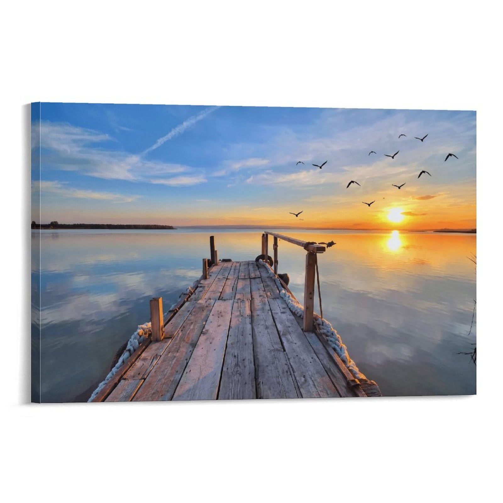 XPASHIQWC Sunrise Lake Poster Artwork Wooden Bridge Giclee Canvas Prints Modern Wall Art Picture Wall Hanging for Office Gym Living Room Decor 24x36inch(60x90cm)