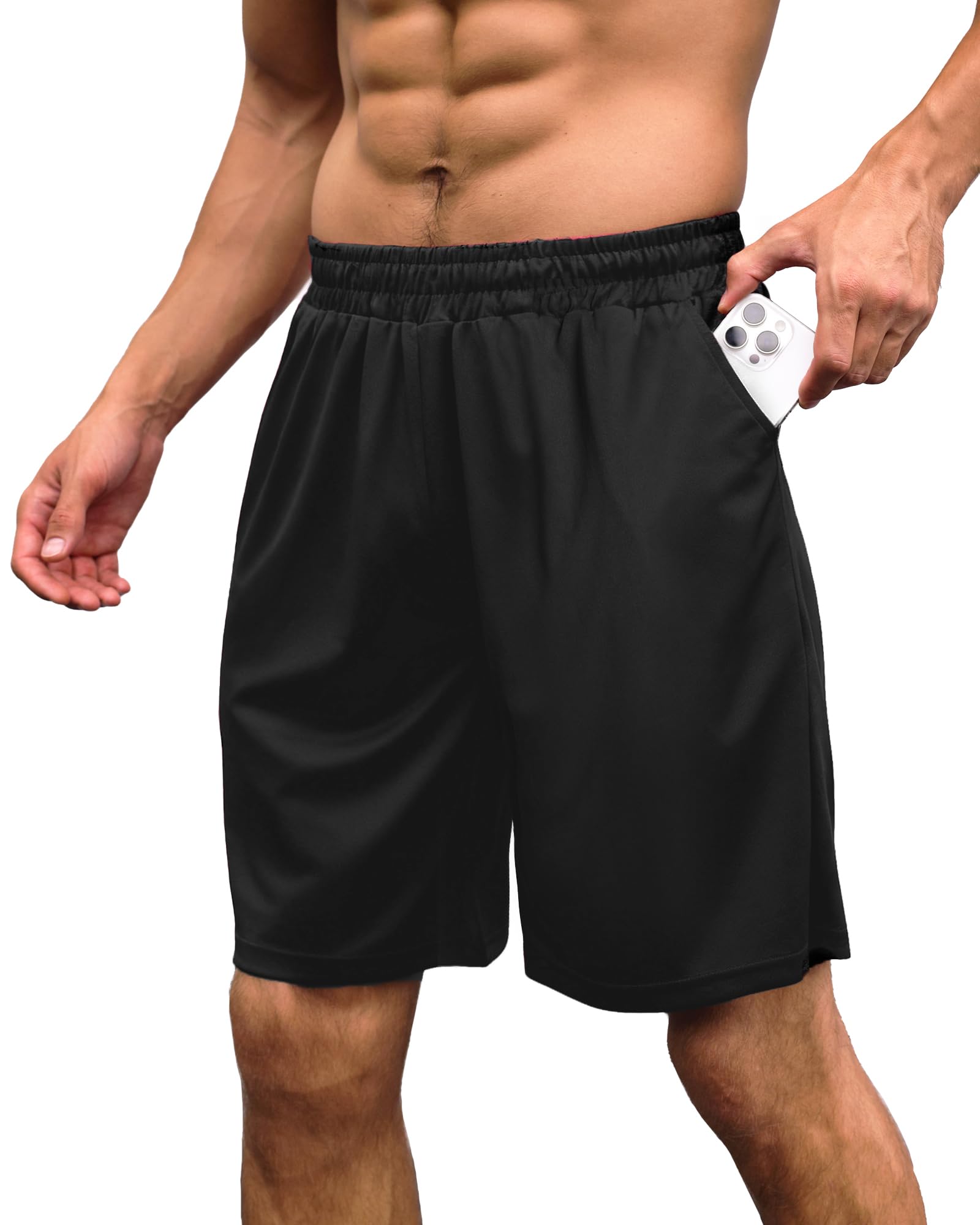 LalaHooK Athletic Gym Mens Shorts - Basketball Workout Black Shorts with Pockets for Running Casual