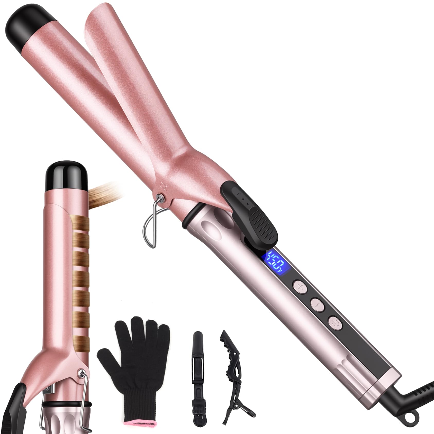 Curling Iron 1.25 Inch Long Barrel with Clamp, Hair Curler Wand Dual Voltage for Traveling, Wave Style Tool with Tourmaline Ceramic, Adjustable Temp LCD Display-image-36