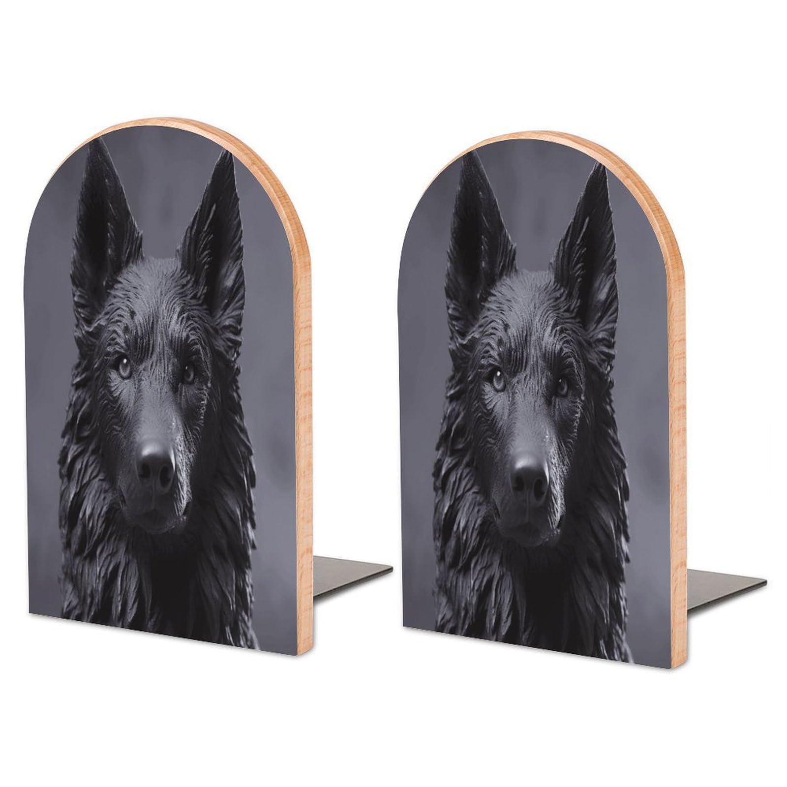 Black German Shepherd Bookend for Shelves Decorative 1 Pair Modern Wood Book End Universal Economy Bookend with Metal Base Heavy Duty Non-Slip Book Organizer for Home Office