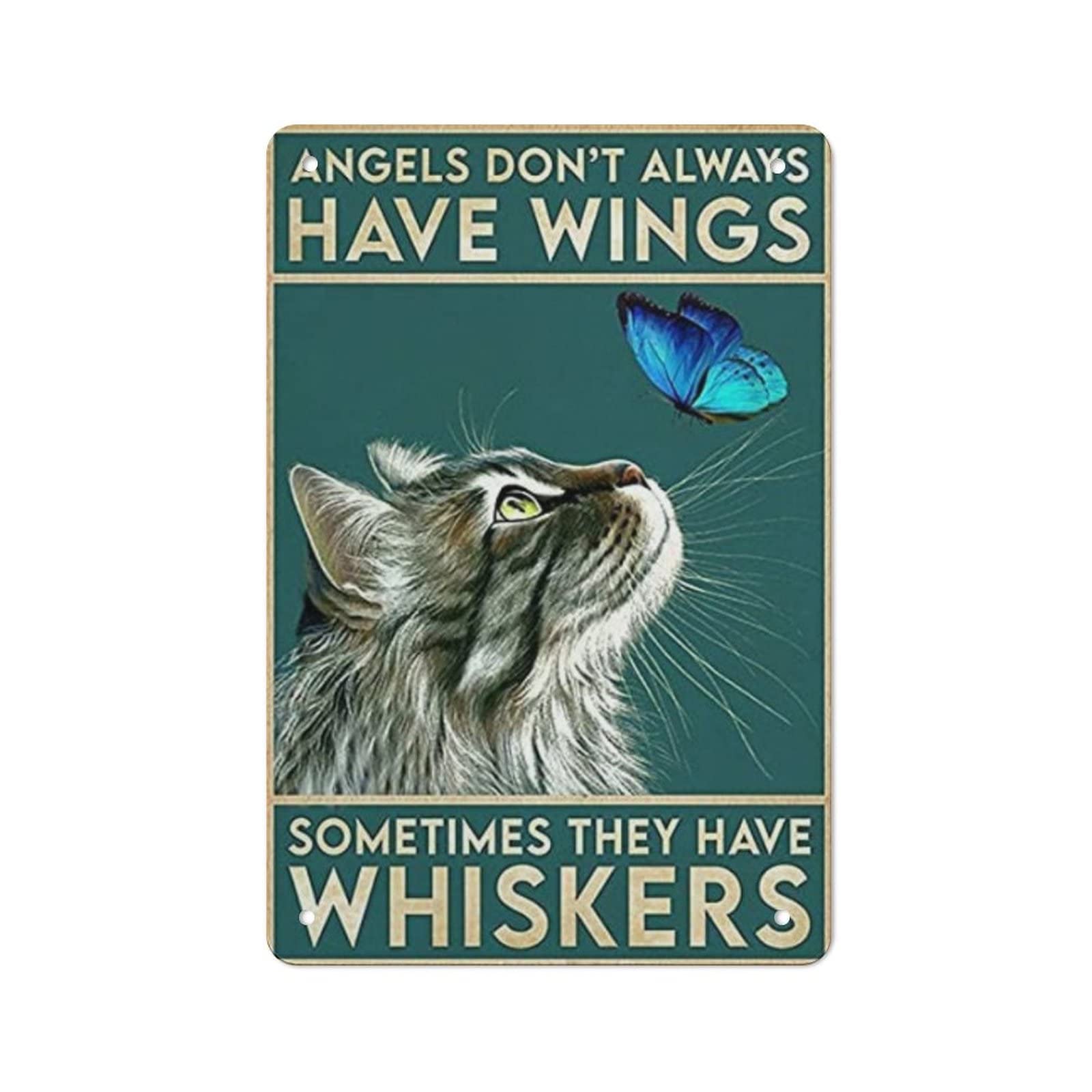 AOOEDM Angels Don'T Have Wings Sometimes They Have Whiskers Vintage Tin Sign Metal Tin Signs for Man Cave Funny Art Wall Plaque Kitchen Bar Pub Coffee Shop Wall Decor