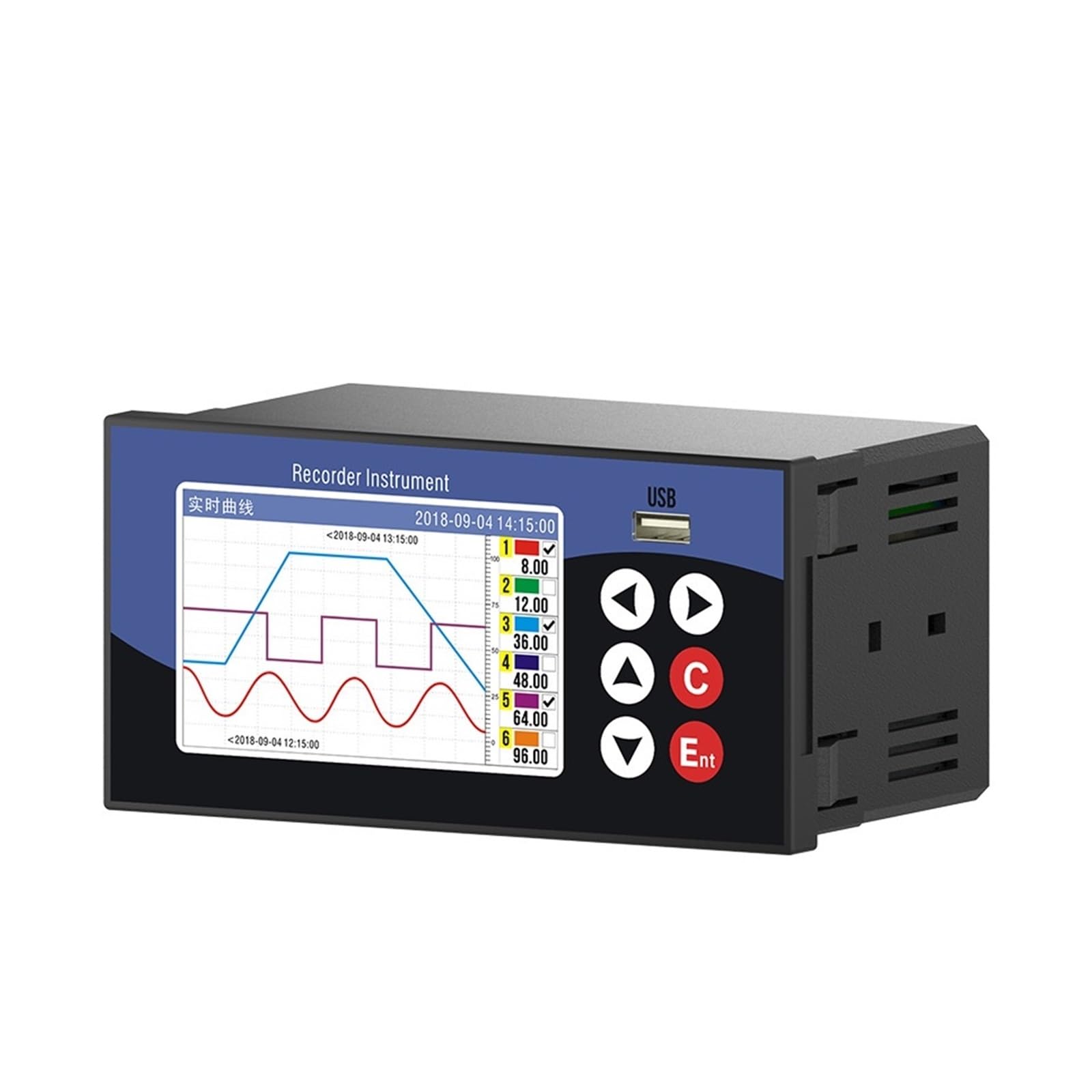 1 2 3 4 5 6 Industrie-Bildschirmschreiber Temperaturdaten Strom Spannung Druck Füllstand Datenlogger 4-20mA RS485(1 Channel RS485 220V)