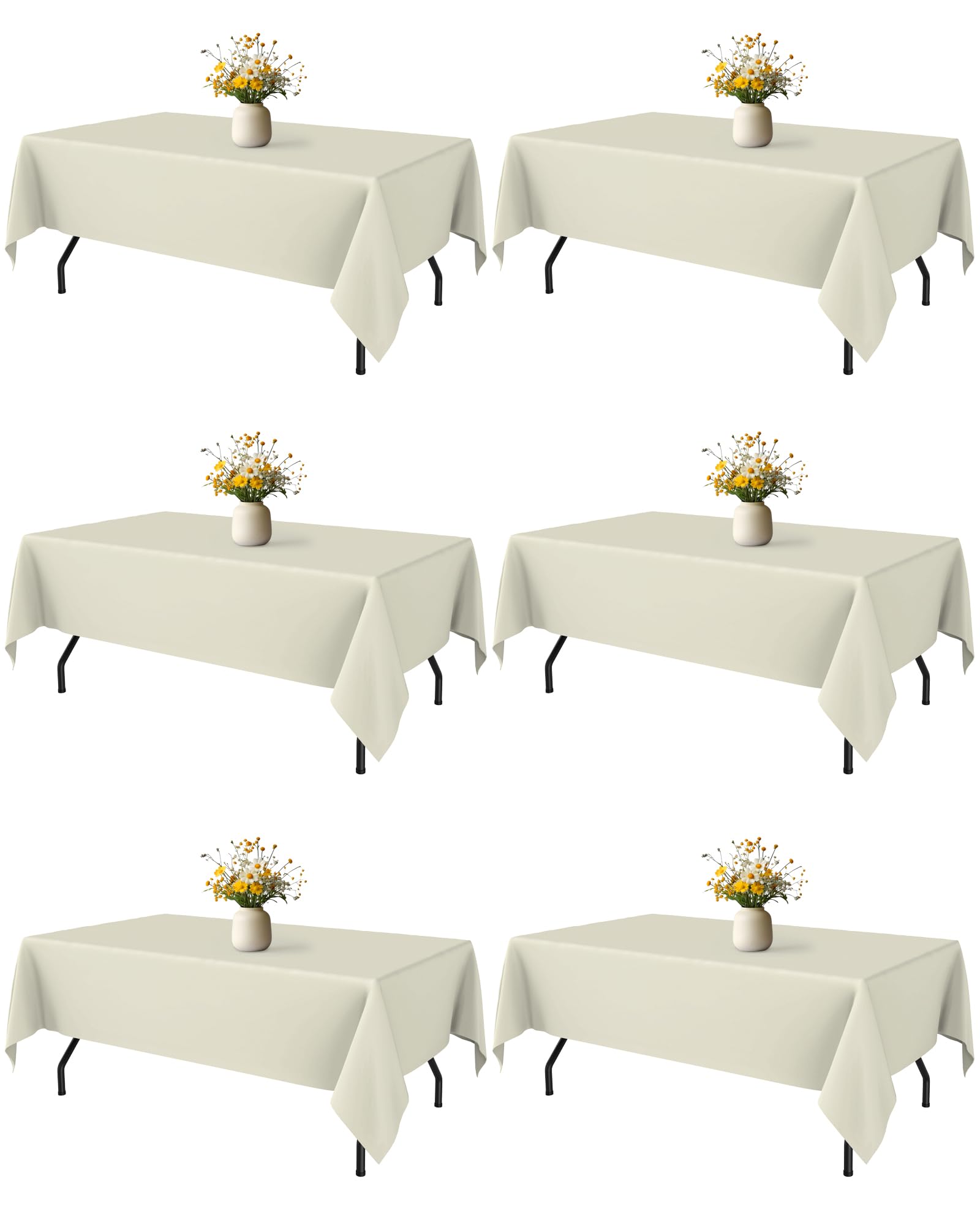 Photo 1 of Niuara Ivory Rectangle Table Cloth - 6 Pack, 60" x 84" Washable Polyester Tablecloth for 5FT Tables, Wrinkle-Resistant Table Cover for Weddings & Parties