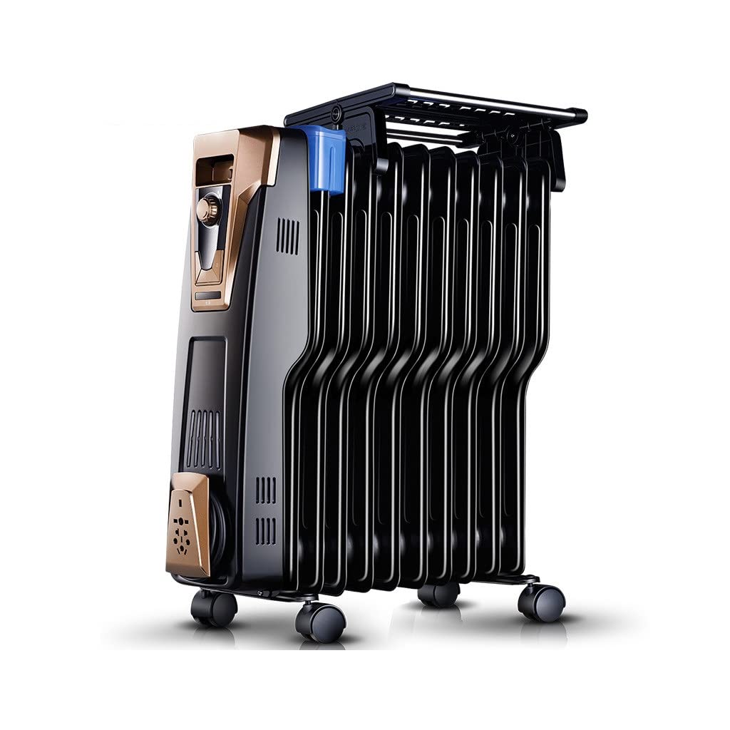 WYJZALLL Oil radiator 2000W energy-saving, electrically with thermostat, overheating and overheating protection, electric heater mobile with 10 slats, black