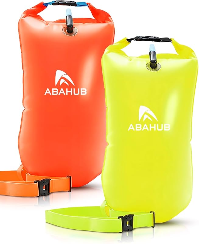 Abahub Swim Buoy Safety Tow Float Swim Bubble for OpenWater Orangegreen 15L | Be Bright, Be Seen, Be Safer for Open Water Swimmers and Triathletes During Outdoor Swimming High Visibility Buoy