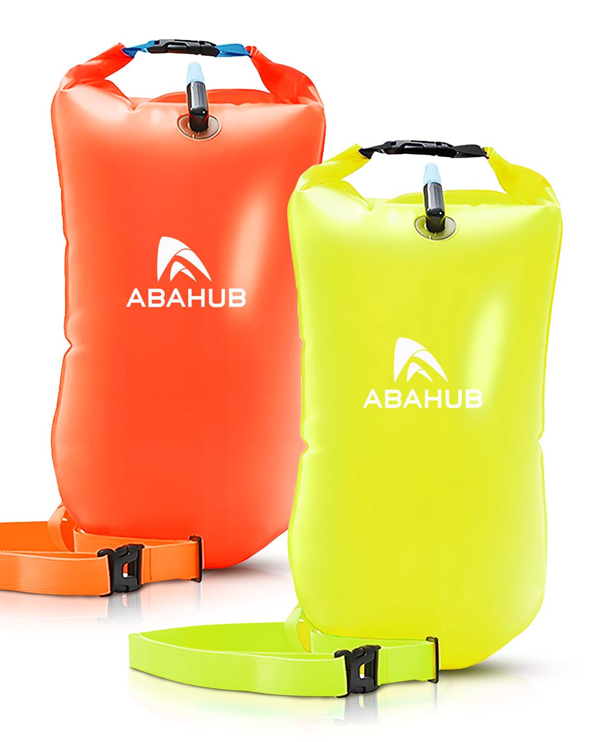Abahub Swim Bubble Safety Tow Float Achieve Be Bright, Be Seen, Be Safer for Open Water Swimmers and Triathletes During Outdoor Swimming High Visibility Buoy Orange and Green (2 pack) โ image 1
