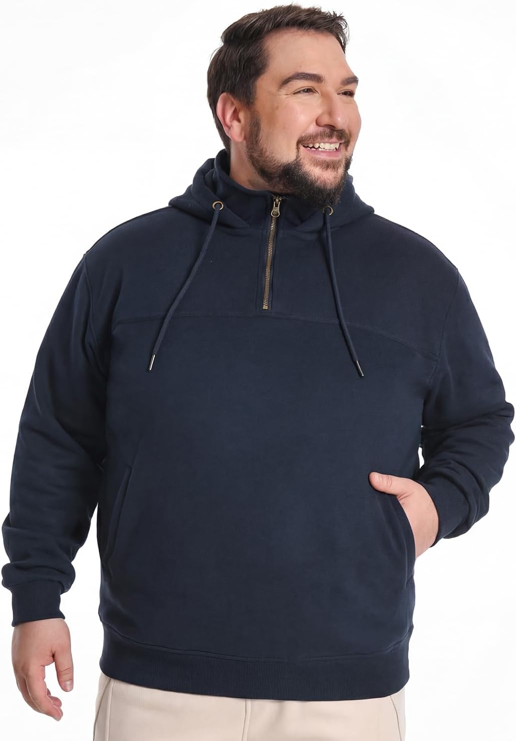 PINKMARCO Men’s Hoodie for Big & Tall: Fleece Quarter-Zip Hoodie for Men, Men’s Pullover Sweatshirt, Navy Blue - Image 5